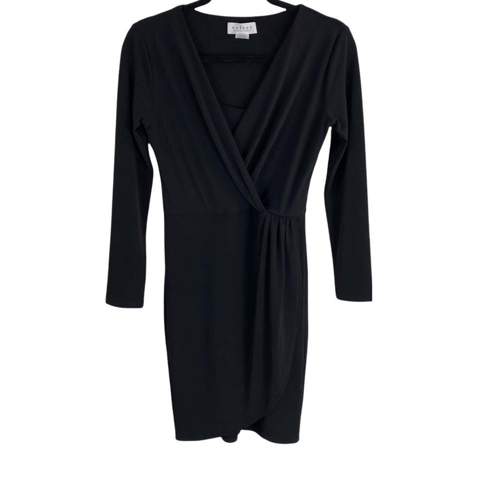 Velvet by Graham and Spencer X Anthropologie Caterina Black Faux Wrap Dress XS - Picture 2 of 12
